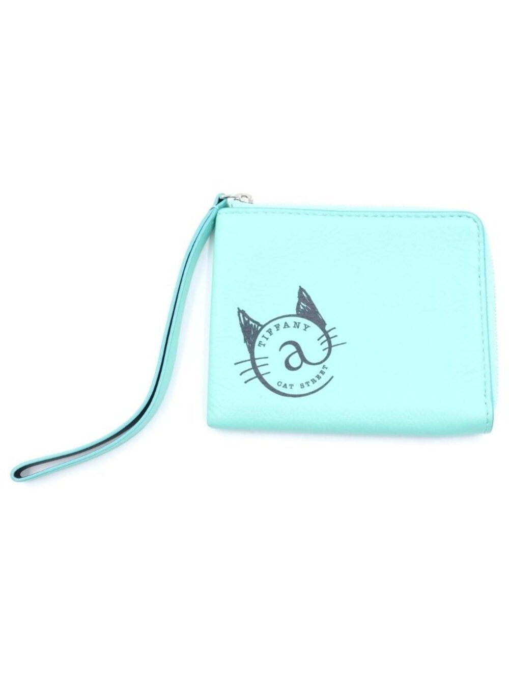 Tiffany & Co Cat Street Strap Coin Purse Compact Zip Leather Blue